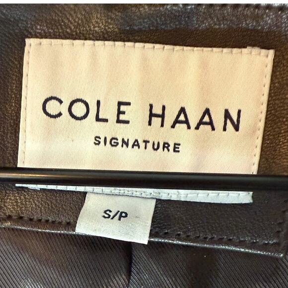 Cole Haan Lambskin Leather Moto Jacket Brown Gold Hardware Small - Picture 6 of 13